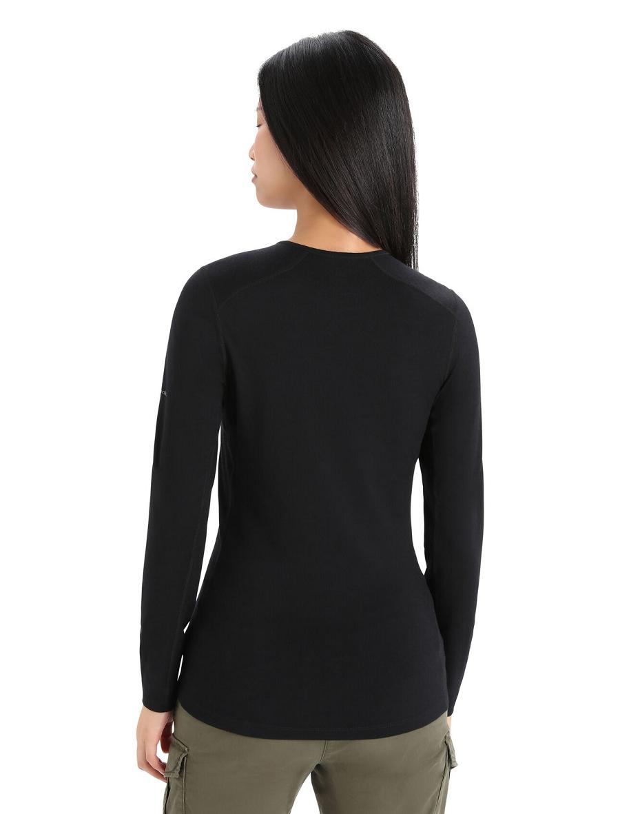 Black Icebreaker Merino 200 Oasis Long Sleeve Crewe Ski Circle Women's Base Layers | AU 1836DFMN